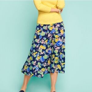 Talbots Petite Women's Navy Blue Floral Midi  Skirt Size 10P
